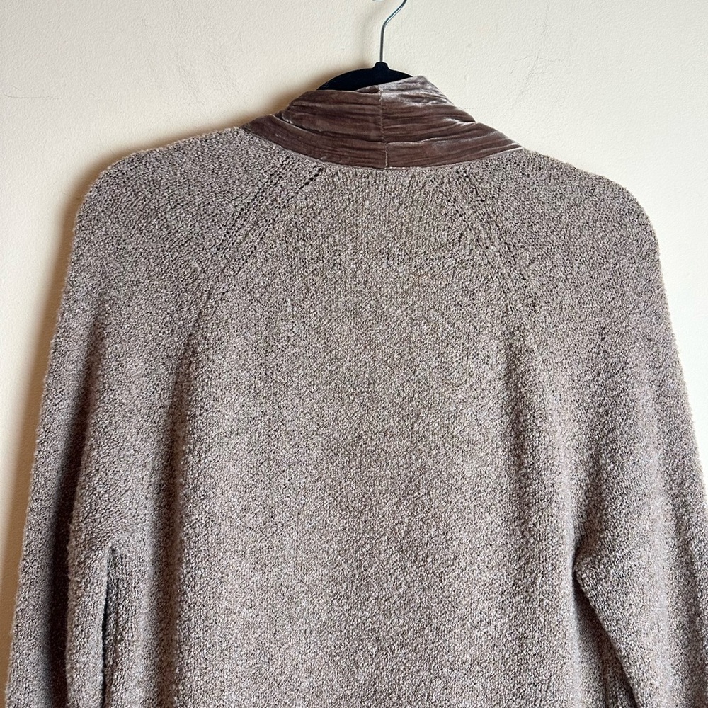 J. Jill Velvet Trim Merino Wool Silk Blend Brown Cardigan Duster Size Medium - Picture 6 of 16